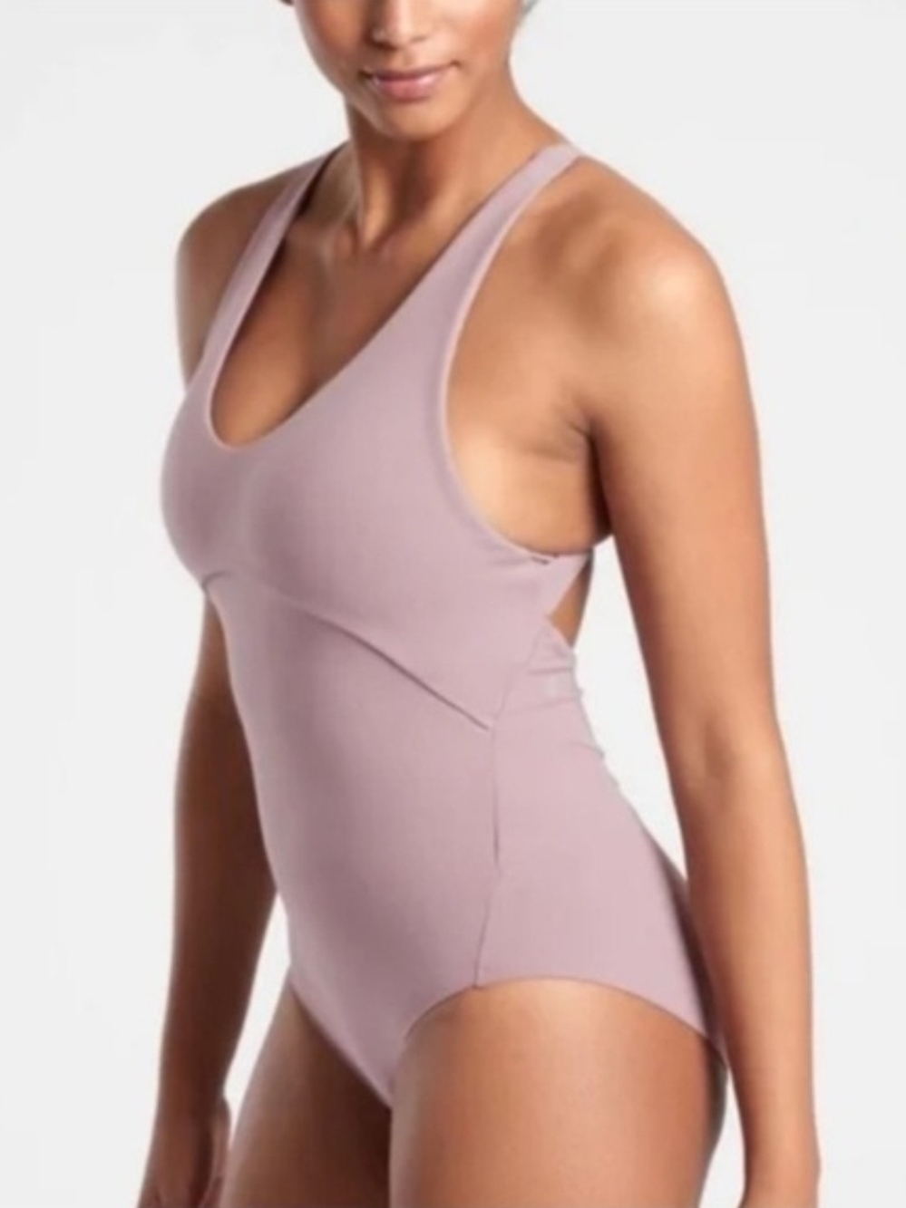 Athleta Pirouette Bodysuit Leotard Flora Mauve Cross Back Medium M